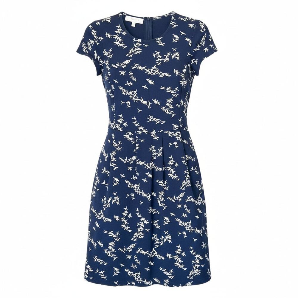 Hobbs London Women's Size 4 Blue White A-line Pleated Skirt Dress Knee Length